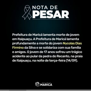 Prefeitura de Maricá lamenta morte de jovem em Itaipuaçu