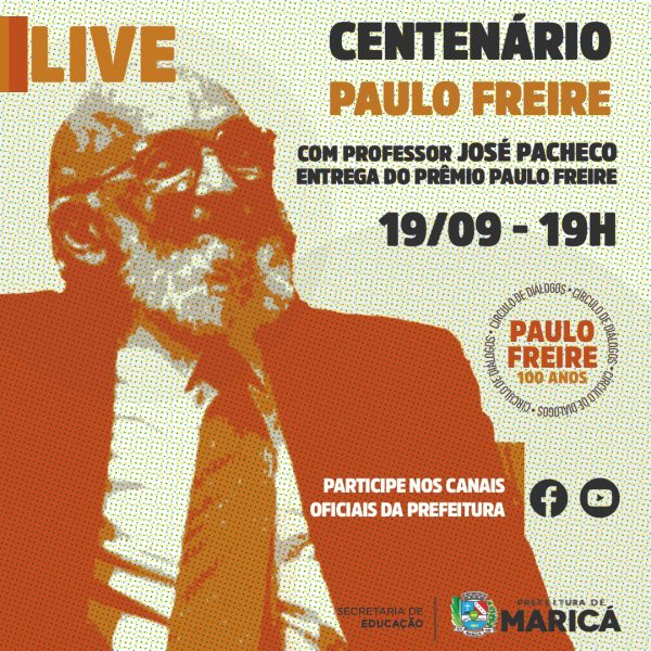 Prefeitura de Maricá celebrará centenário de Paulo Freire neste domingo (19/09)